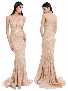 Terani Couture Pageant Gown Evening Dress Champhgne 1822GL7514 Size 14
